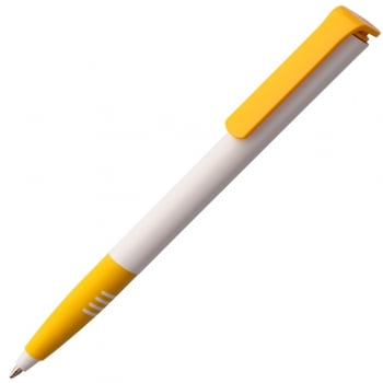 Ручка шариковая Senator Super Soft, белая с желтым купить с нанесением логотипа оптом на заказ в интернет-магазине Санкт-Петербург