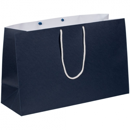 Пакет бумажный Bicolor, белый с синим купить с нанесением логотипа оптом на заказ в интернет-магазине Санкт-Петербург