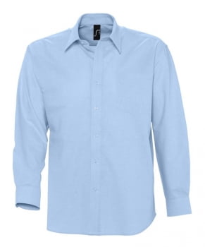 Рубашка мужская с длинным рукавом BOSTON, голубая купить с нанесением логотипа оптом на заказ в интернет-магазине Санкт-Петербург