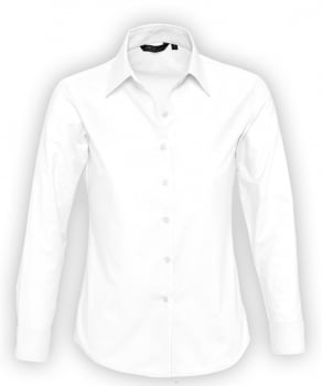 Рубашка женская с длинным рукавом EMBASSY, белая купить с нанесением логотипа оптом на заказ в интернет-магазине Санкт-Петербург