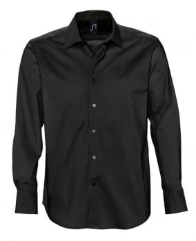 Рубашка мужская с длинным рукавом BRIGHTON, черная купить с нанесением логотипа оптом на заказ в интернет-магазине Санкт-Петербург