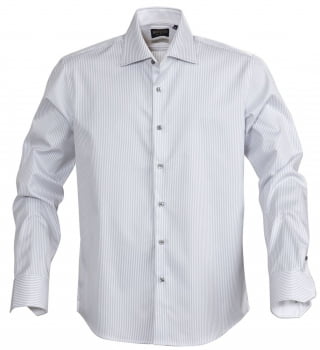 Рубашка мужская в полоску RENO, серая купить с нанесением логотипа оптом на заказ в интернет-магазине Санкт-Петербург