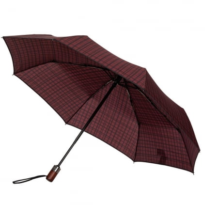 Складной зонт Wood Classic S с прямой ручкой, красный в клетку купить с нанесением логотипа оптом на заказ в интернет-магазине Санкт-Петербург
