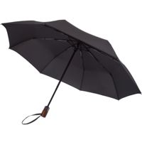 Складной зонт Wood Classic S с прямой ручкой, черный купить с нанесением логотипа оптом на заказ в интернет-магазине Санкт-Петербург